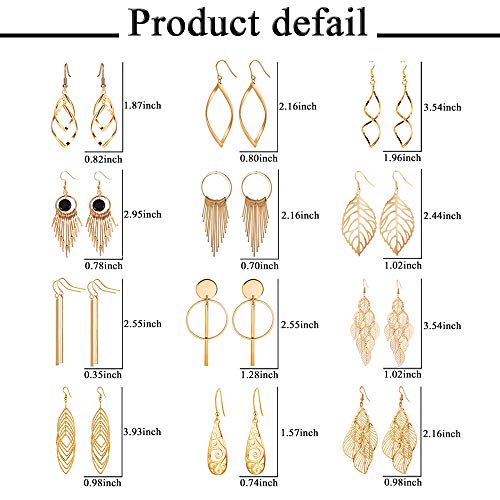 12 Pairs Drop Dangle Earrings Water Drop Fashion Jewelry Vintage Statement Boho Bohemian Earrings Set for Women Girls