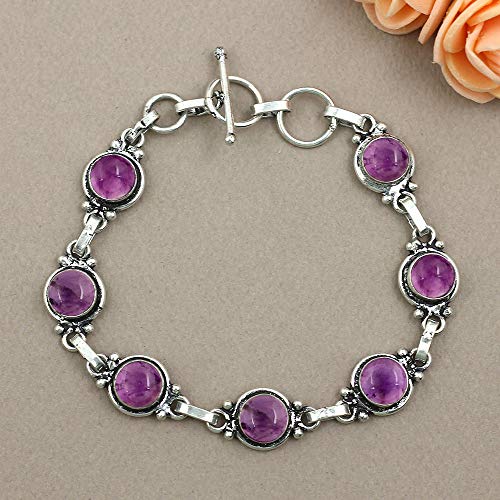 Natural Amethyst Bracelet Silver Overlay Handmade Boho Style Jewelry