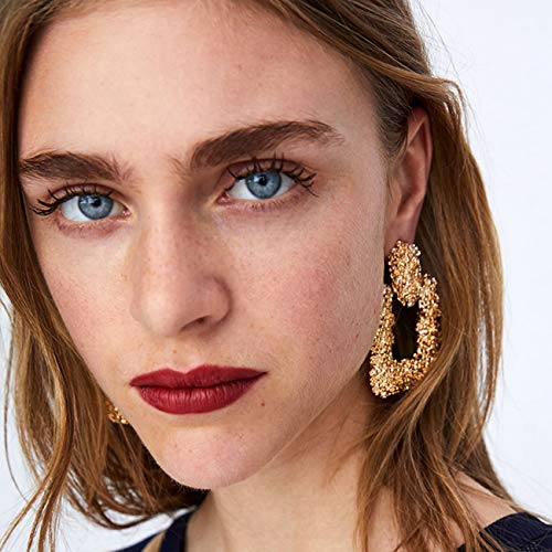 Gold Square Geometric Dangle Earrings, Fashion Statement Drop Earrings for Women