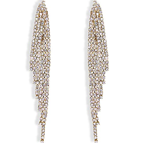 Humble Chic Simulated Diamond Earrings - Darling Waterfall Tassel CZ Statement Chandelier Studs, Angel Wing Gold Tone