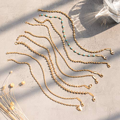 Gold Beaded Bracelets,18K Gold Plated Handmade Minimalist Stackable Thin Bracelets Round Balls Chain Dainty Bracelet for Women