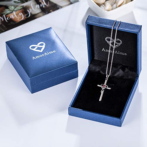 925 Sterling Silver Cross Necklace for Women Men 5A CZ Birthstone Necklaces for Teen Girls Gifts for Mother's Day, Birthday or Anniversary by AmorAime