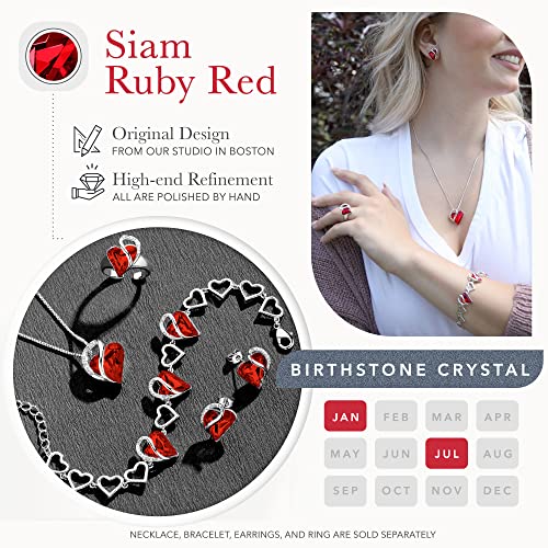 Infinity Love Heart Pendant Necklace, January & July Birthstone Crystal Necklaces for Women, Silver Tone Jewelry Gifts for Women, Siam Ruby Red, 18-inch Chain & 2-inch Extender