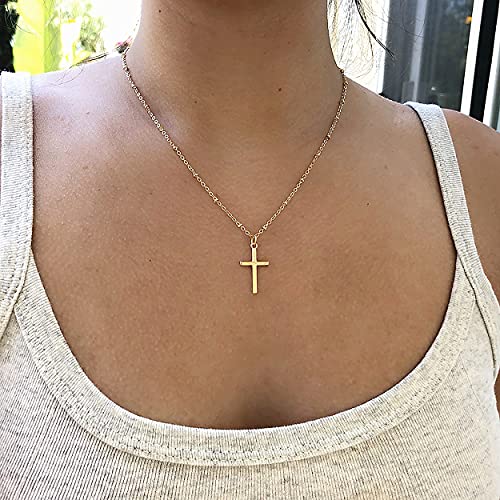 18k Gold Necklace for Women, Simple Gold Cross Necklace Dainty Gold Pendant Choker Necklaces Cute Cross Jewelry Delicate Gold Chain Necklaces for Girls…