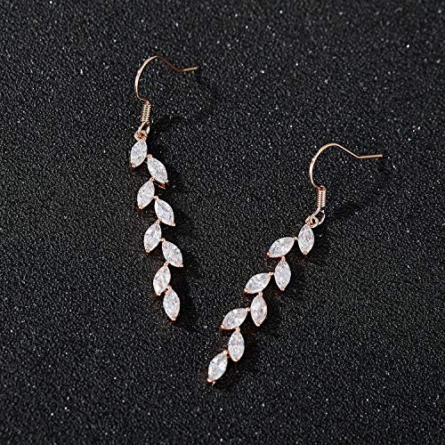 Rose Gold Marquise Wedding Dangle Earrings for Brides Birdesmaid, Crystal Long Bridal Earrings for Women Prom