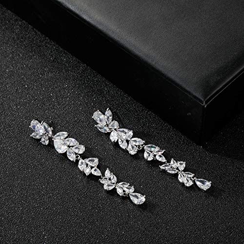 VCubic Zirconia Bridal Earrings for Women Brides, Silver Crystal Chandelier Wedding Drop Earrings for Prom or Pageant